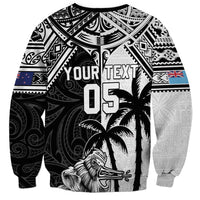 Custom New Zealand And Fiji Rugby 2024 Sweatshirt Maori Kiwi With Fijian Palm Tree LT05 - Polynesian Pride