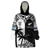 Custom New Zealand And Fiji Rugby 2024 Wearable Blanket Hoodie Maori Kiwi With Fijian Palm Tree LT05 One Size Black - Polynesian Pride
