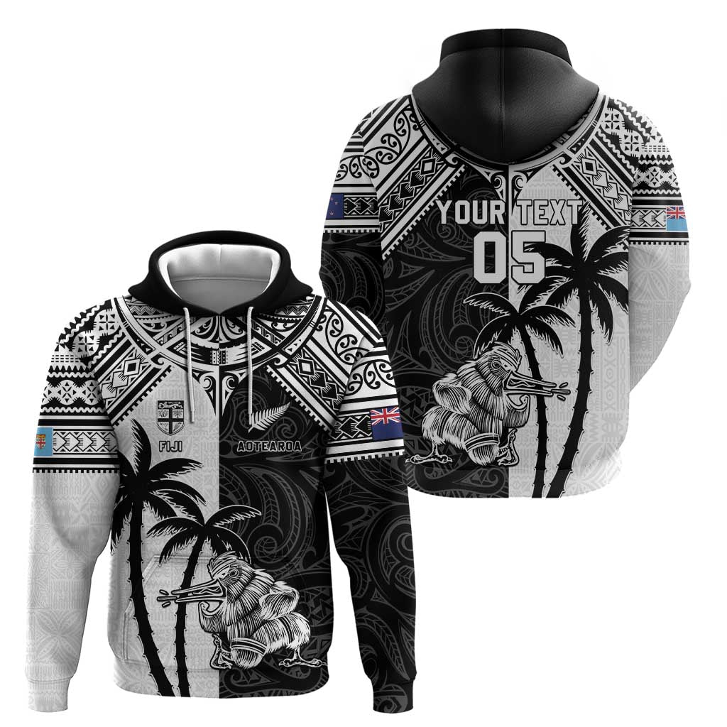Custom New Zealand And Fiji Rugby 2024 Zip Hoodie Maori Kiwi With Fijian Palm Tree LT05 - Polynesian Pride