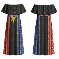 Personalised Philippines Filipinos Couples Matching Off Shoulder Maxi Dress and Long Sleeve Button Shirt Igorot Tribal Inspiration Pattern Style