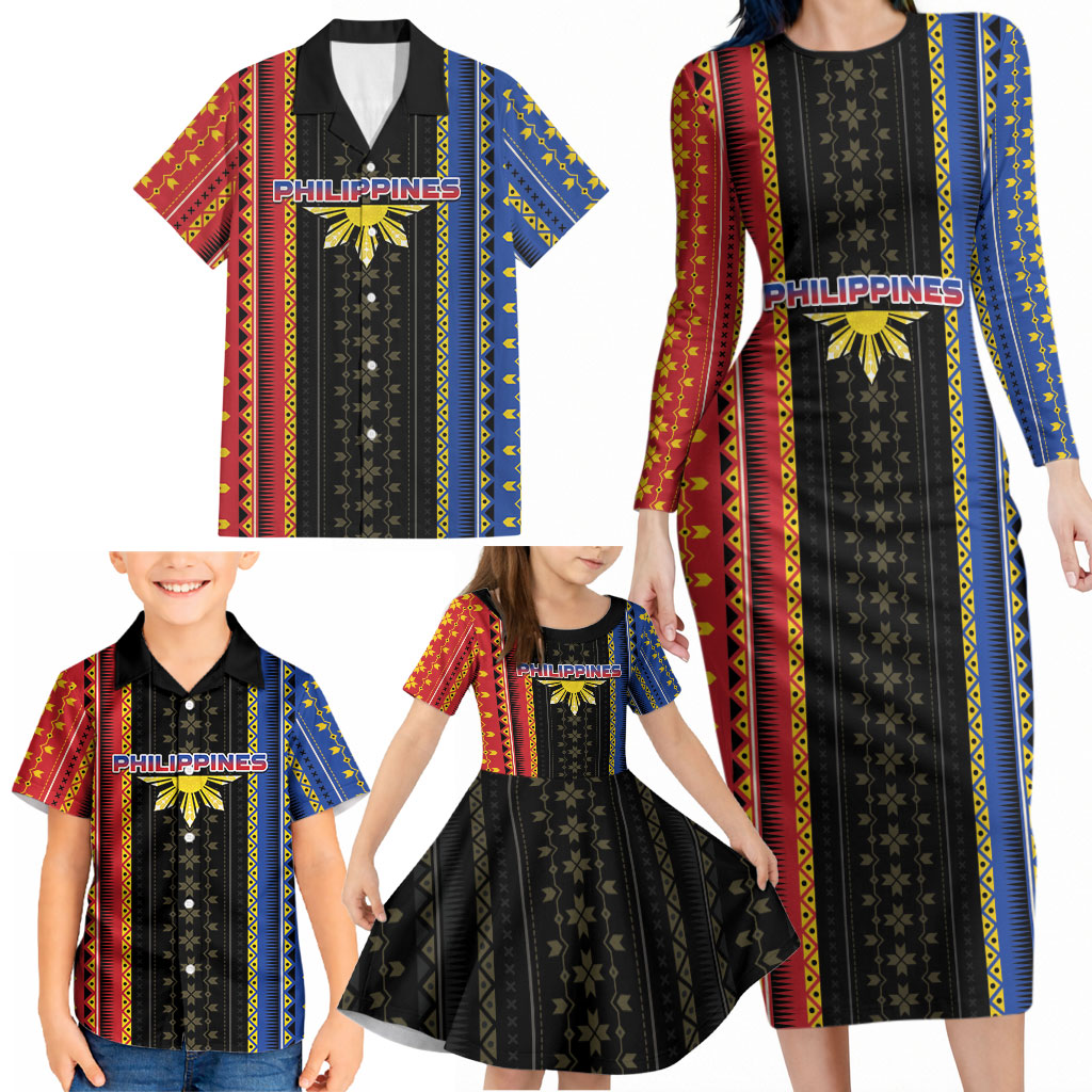 Personalised Philippines Filipinos Family Matching Long Sleeve Bodycon Dress and Hawaiian Shirt Igorot Tribal Inspiration Pattern Style LT05 - Polynesian Pride