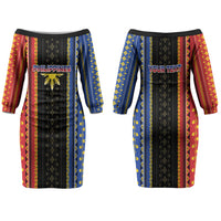 Personalised Philippines Filipinos Family Matching Off The Shoulder Long Sleeve Dress and Hawaiian Shirt Igorot Tribal Inspiration Pattern Style