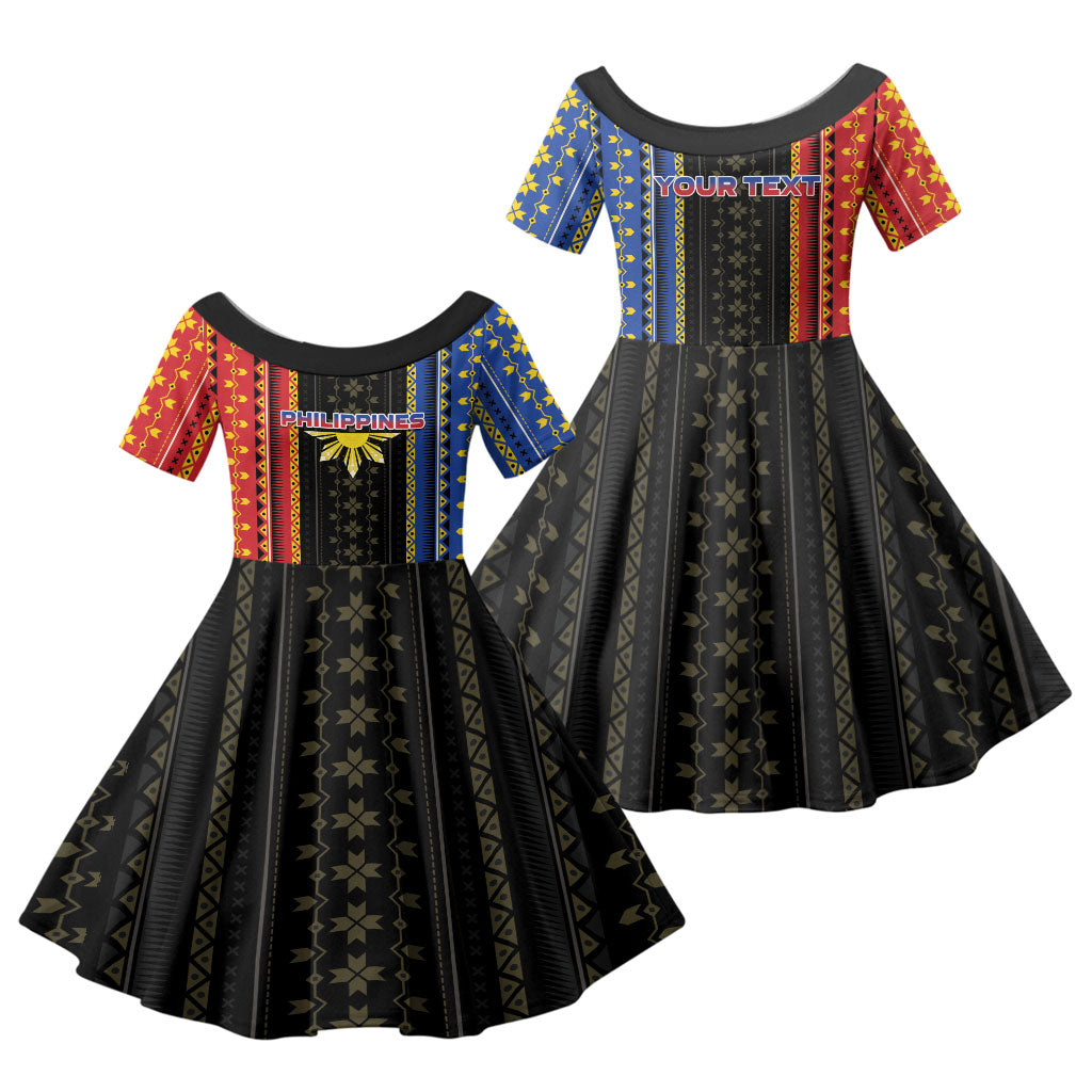 Personalised Philippines Filipinos Family Matching Off Shoulder Short Dress and Hawaiian Shirt Igorot Tribal Inspiration Pattern Style