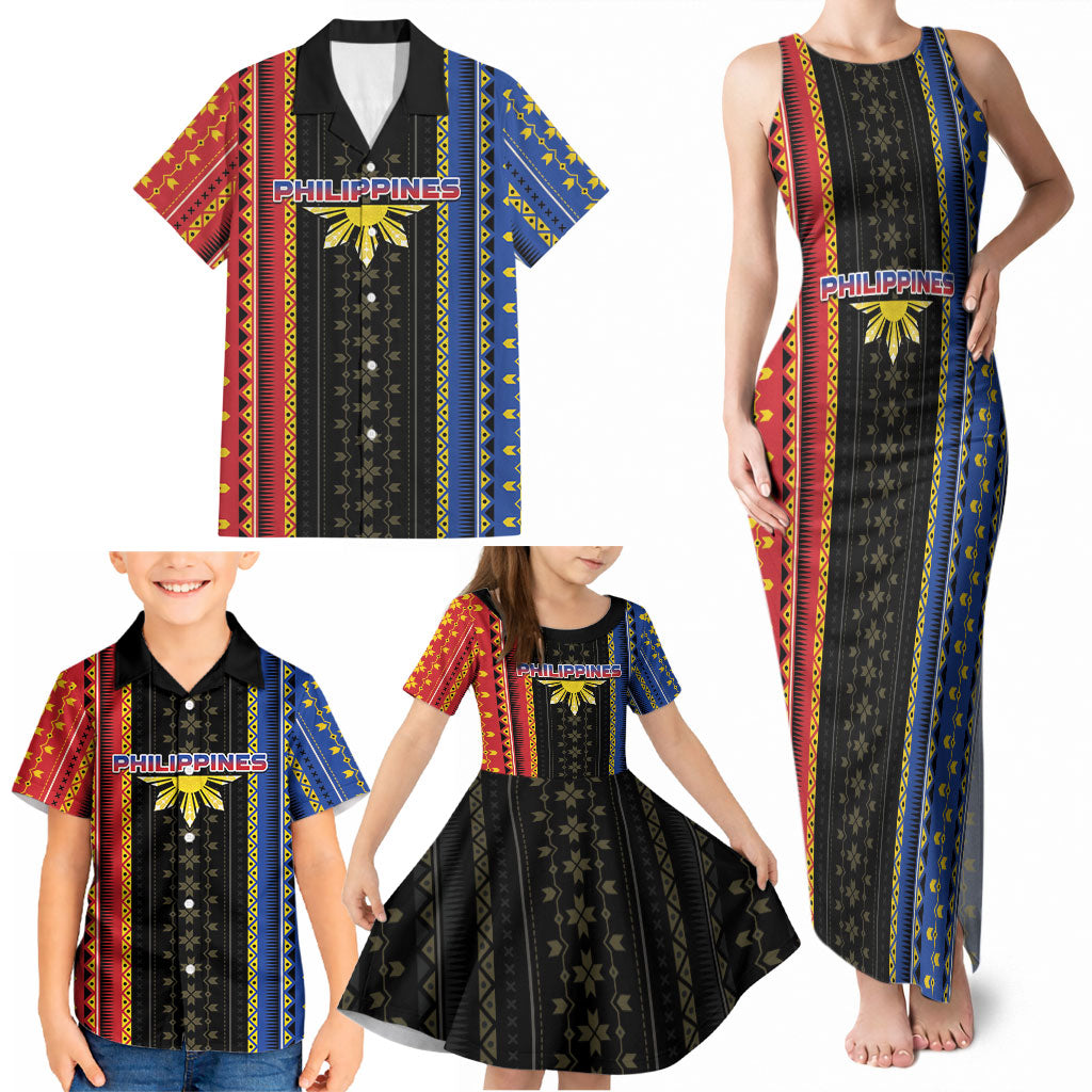 Personalised Philippines Filipinos Family Matching Tank Maxi Dress and Hawaiian Shirt Igorot Tribal Inspiration Pattern Style