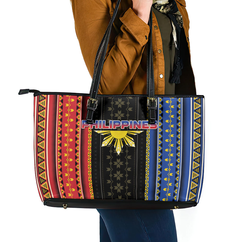 Philippines Filipinos Leather Tote Bag Igorot Tribal Inspiration Pattern Style