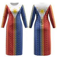 Philippines Sun Couples Matching Long Sleeve Bodycon Dress and Hawaiian Shirt Igorot Tribal Inspiration