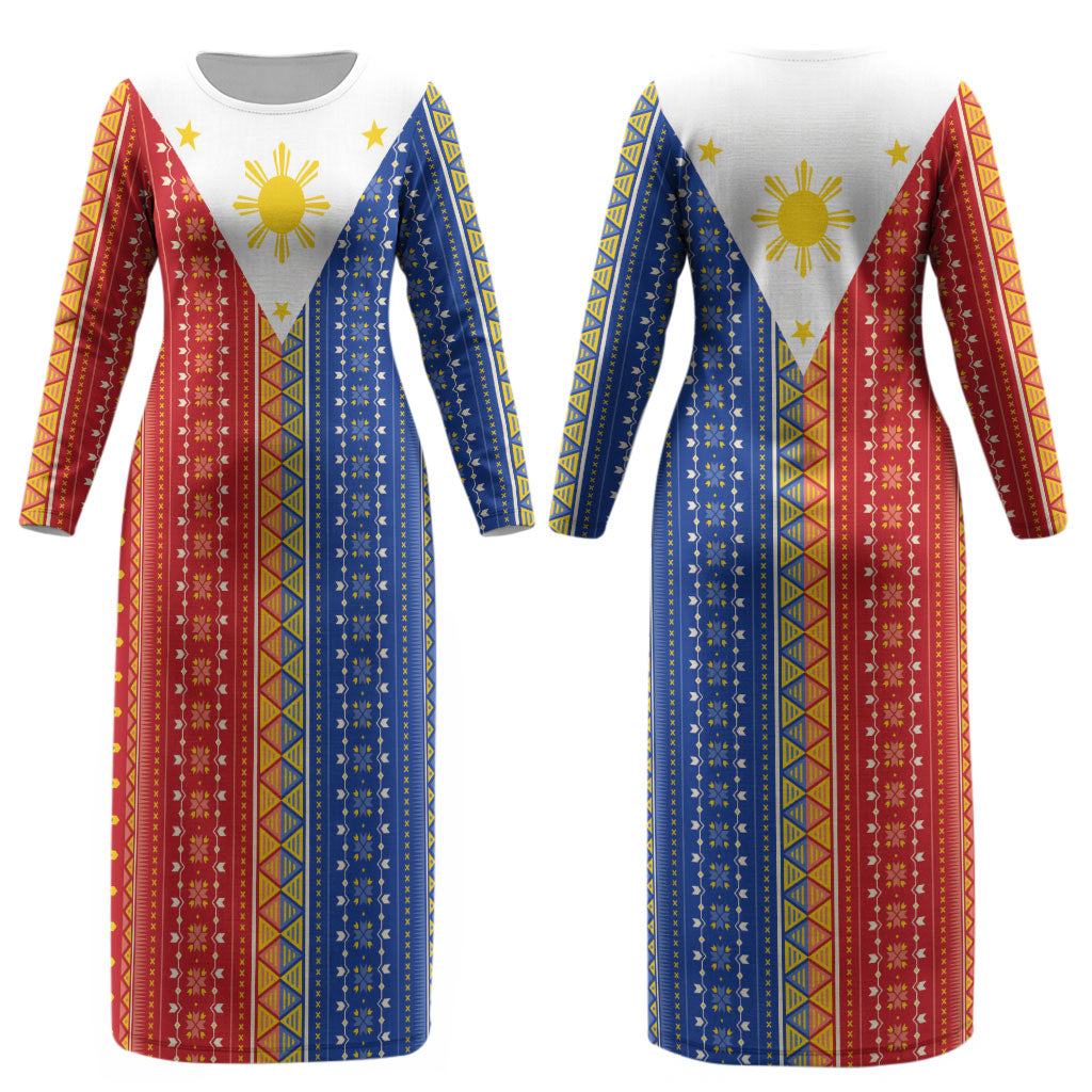 Philippines Sun Couples Matching Long Sleeve Bodycon Dress and Long Sleeve Button Shirt Igorot Tribal Inspiration