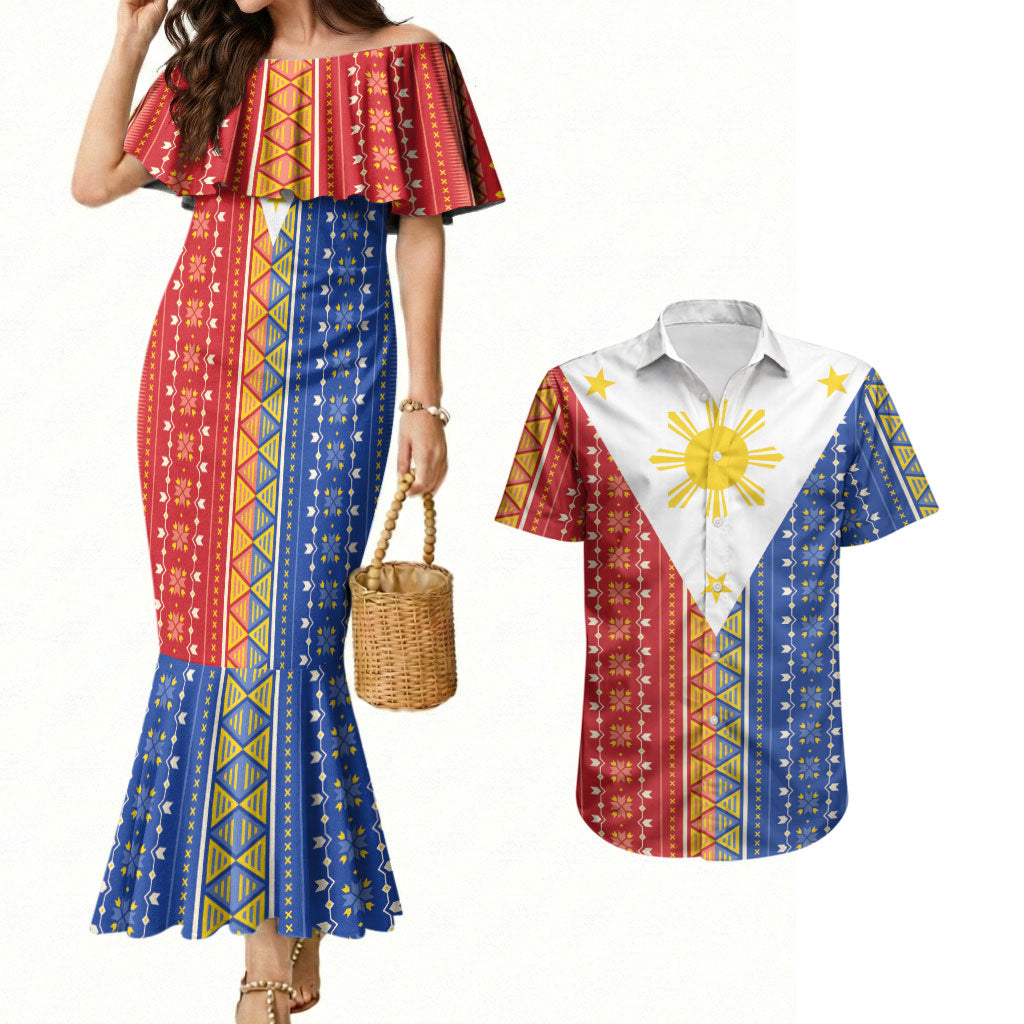 Philippines Sun Couples Matching Mermaid Dress and Hawaiian Shirt Igorot Tribal Inspiration
