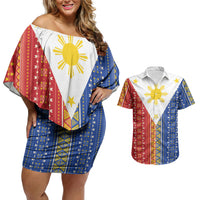 Philippines Sun Couples Matching Off Shoulder Short Dress and Hawaiian Shirt Igorot Tribal Inspiration