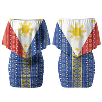 Philippines Sun Couples Matching Off Shoulder Short Dress and Hawaiian Shirt Igorot Tribal Inspiration