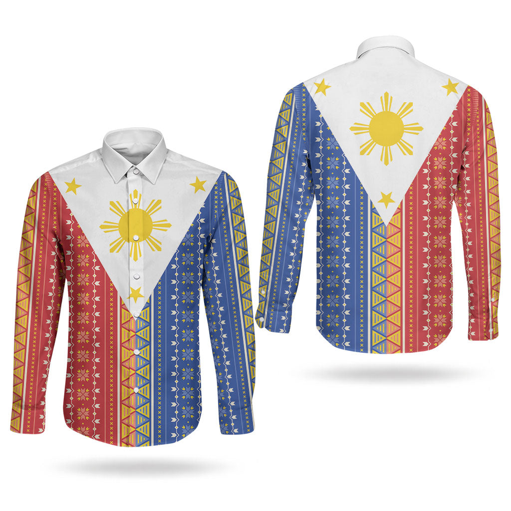 Philippines Sun Couples Matching Puletasi and Long Sleeve Button Shirt Igorot Tribal Inspiration