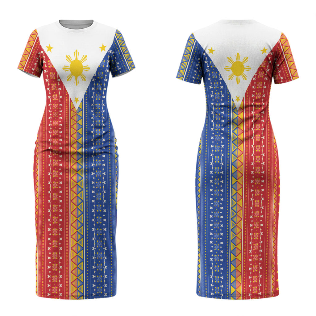 Philippines Sun Couples Matching Short Sleeve Bodycon Dress and Long Sleeve Button Shirt Igorot Tribal Inspiration