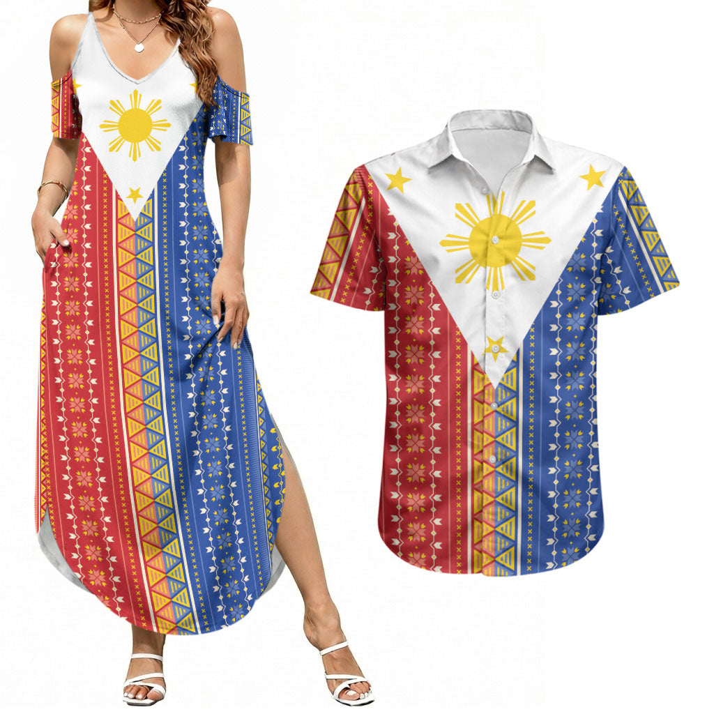 Philippines Sun Couples Matching Summer Maxi Dress and Hawaiian Shirt Igorot Tribal Inspiration