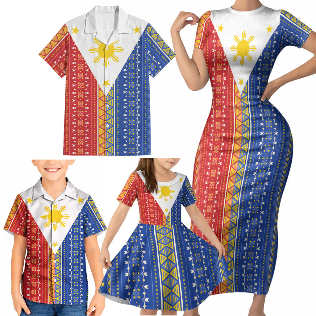 Philippines Sun Family Matching Short Sleeve Bodycon Dress and Hawaiian Shirt Igorot Tribal Inspiration
