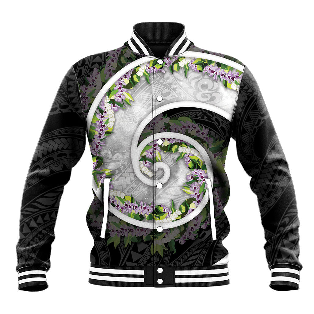 Piko Hawaii Baseball Jacket Polynesian Pattern With Maile Pikake Honohono Lei LT05 Unisex Black - Polynesian Pride