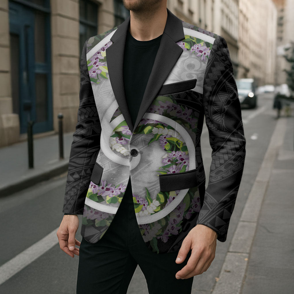 Piko Hawaii Blazer Polynesian Pattern With Maile Pikake Honohono Lei