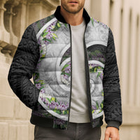 Piko Hawaii Bomber Puffer Jacket Polynesian Pattern With Maile Pikake Honohono Lei