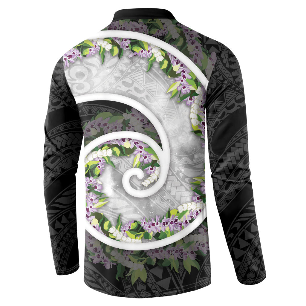 Piko Hawaii Button Sweatshirt Polynesian Pattern With Maile Pikake Honohono Lei