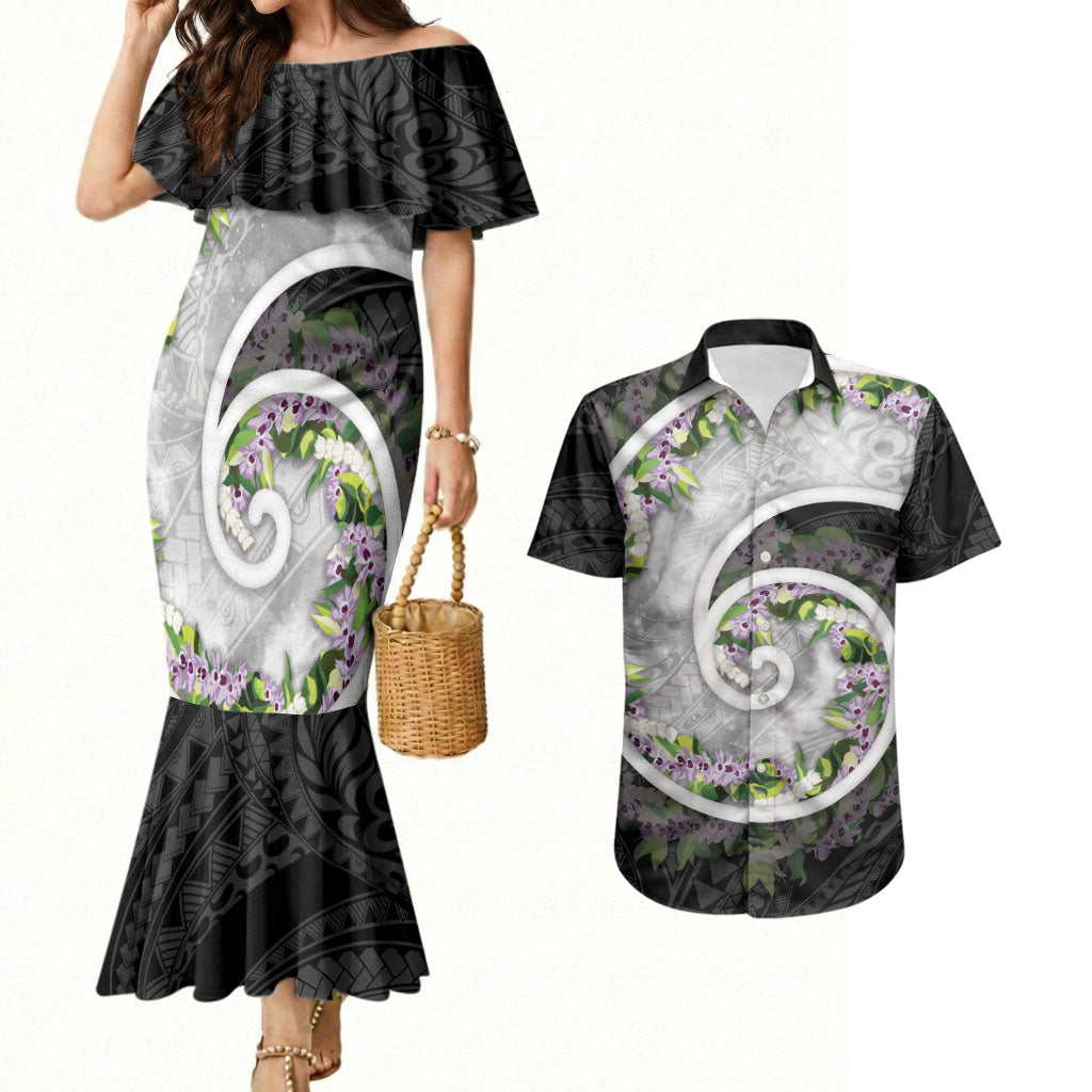 Piko Hawaii Couples Matching Mermaid Dress and Hawaiian Shirt Polynesian Pattern With Maile Pikake Honohono Lei