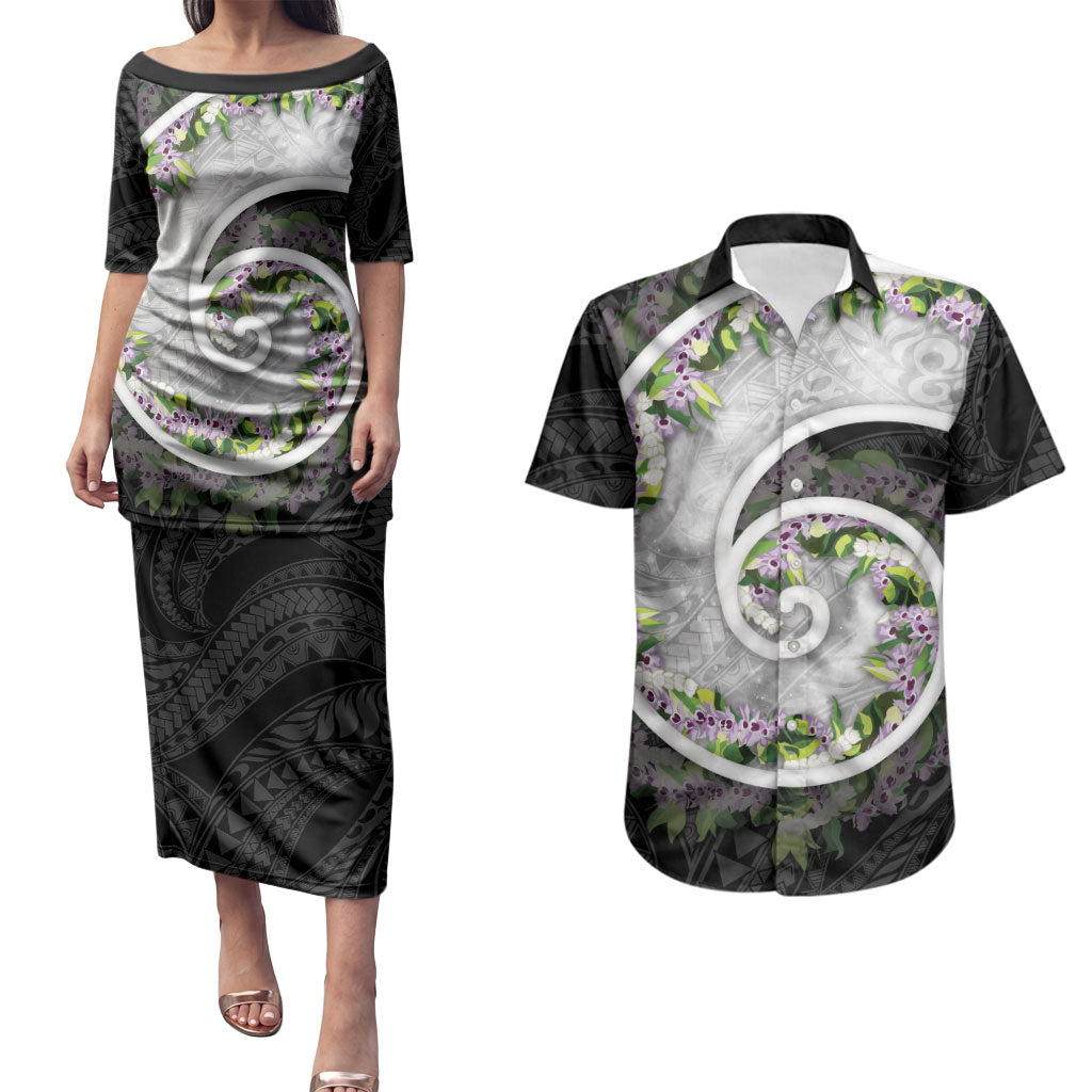 Piko Hawaii Couples Matching Puletasi and Hawaiian Shirt Polynesian Pattern With Maile Pikake Honohono Lei