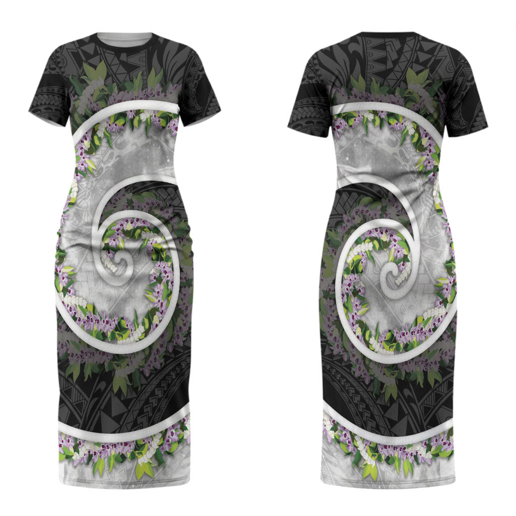 Piko Hawaii Couples Matching Short Sleeve Bodycon Dress and Hawaiian Shirt Polynesian Pattern With Maile Pikake Honohono Lei
