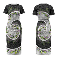 Piko Hawaii Couples Matching Short Sleeve Bodycon Dress and Hawaiian Shirt Polynesian Pattern With Maile Pikake Honohono Lei