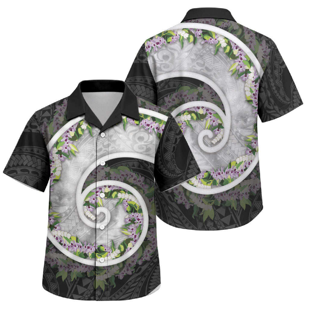 Piko Hawaii Family Matching Off The Shoulder Long Sleeve Dress and Hawaiian Shirt Polynesian Pattern With Maile Pikake Honohono Lei