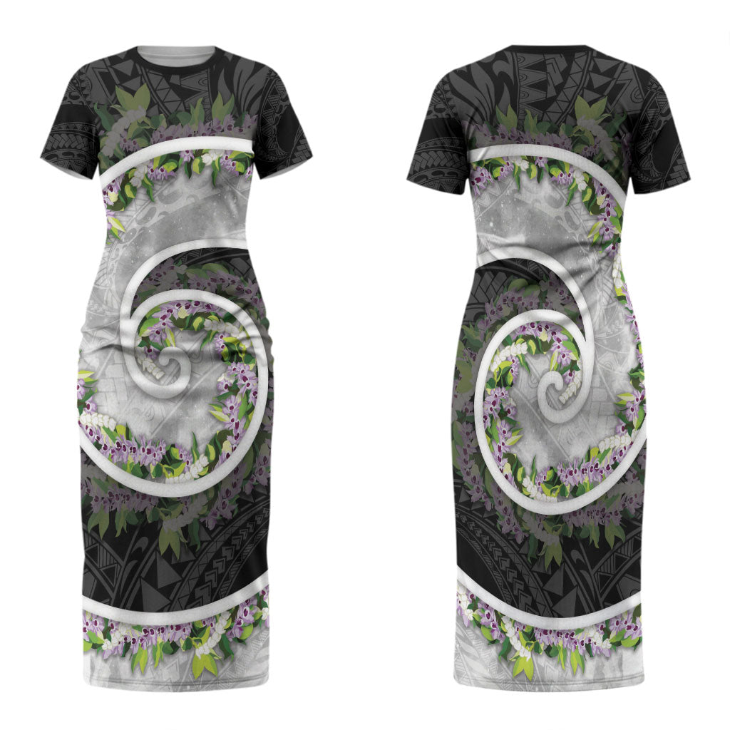 Piko Hawaii Family Matching Short Sleeve Bodycon Dress and Hawaiian Shirt Polynesian Pattern With Maile Pikake Honohono Lei