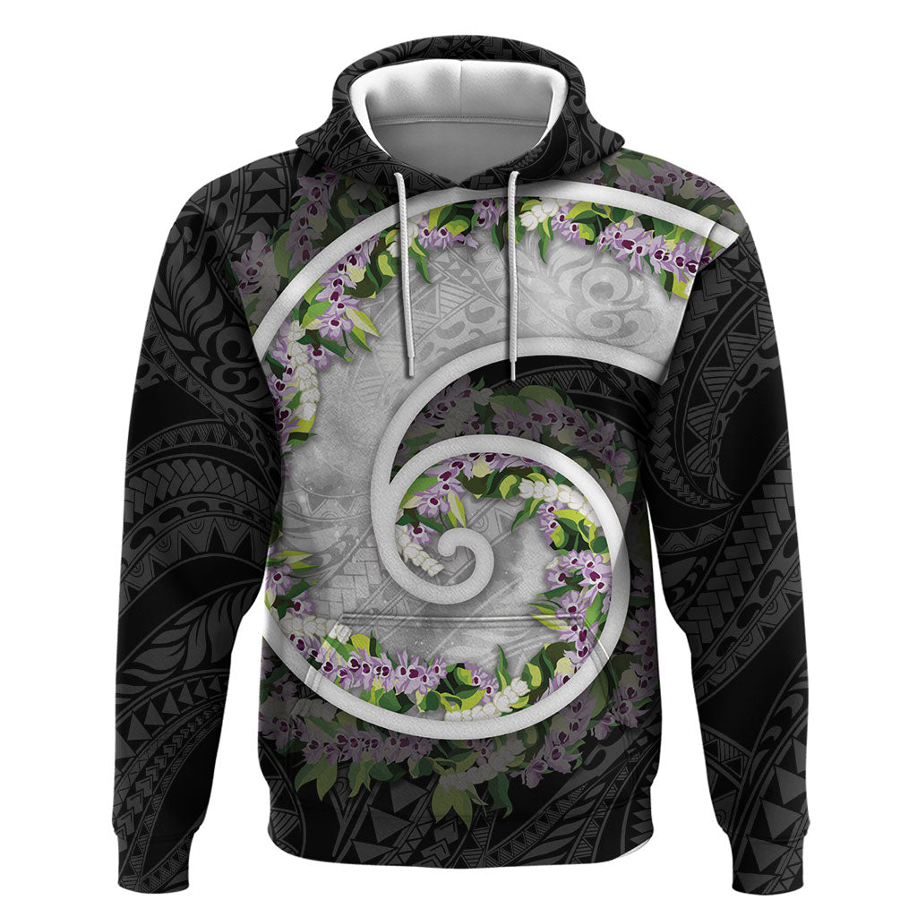 Piko Hawaii Hoodie Polynesian Pattern With Maile Pikake Honohono Lei LT05 Pullover Hoodie Black - Polynesian Pride