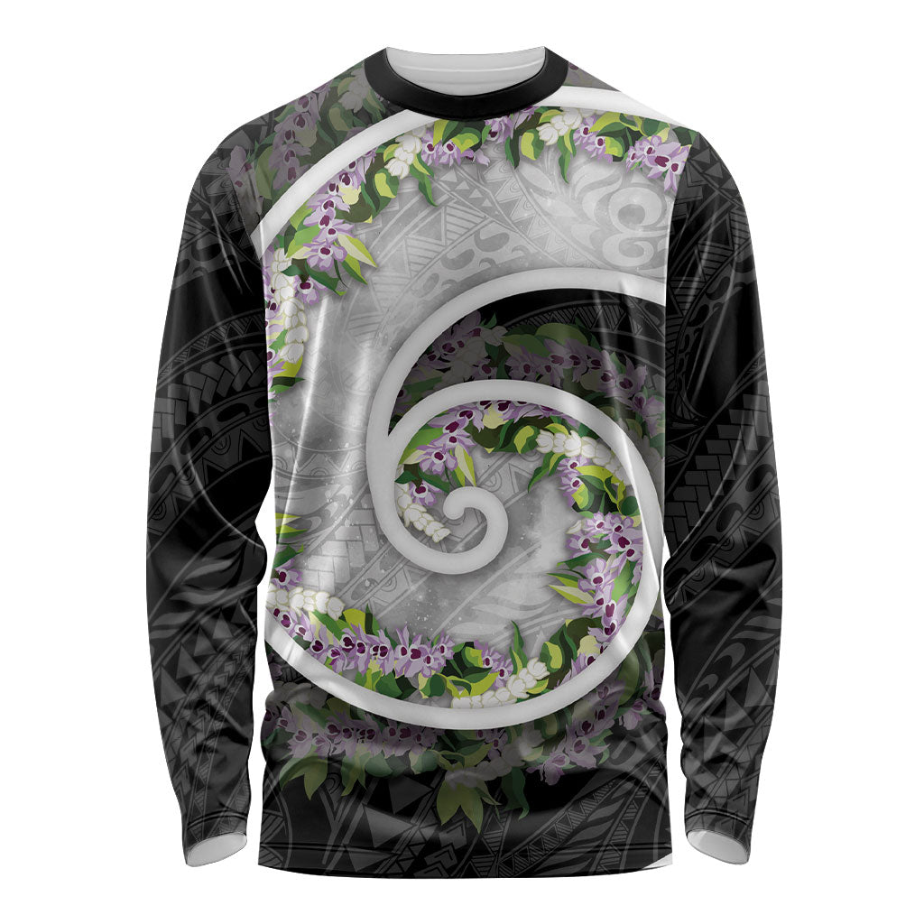 Piko Hawaii Long Sleeve Shirt Polynesian Pattern With Maile Pikake Honohono Lei