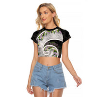 Piko Hawaii Raglan Cropped T Shirt Polynesian Pattern With Maile Pikake Honohono Lei