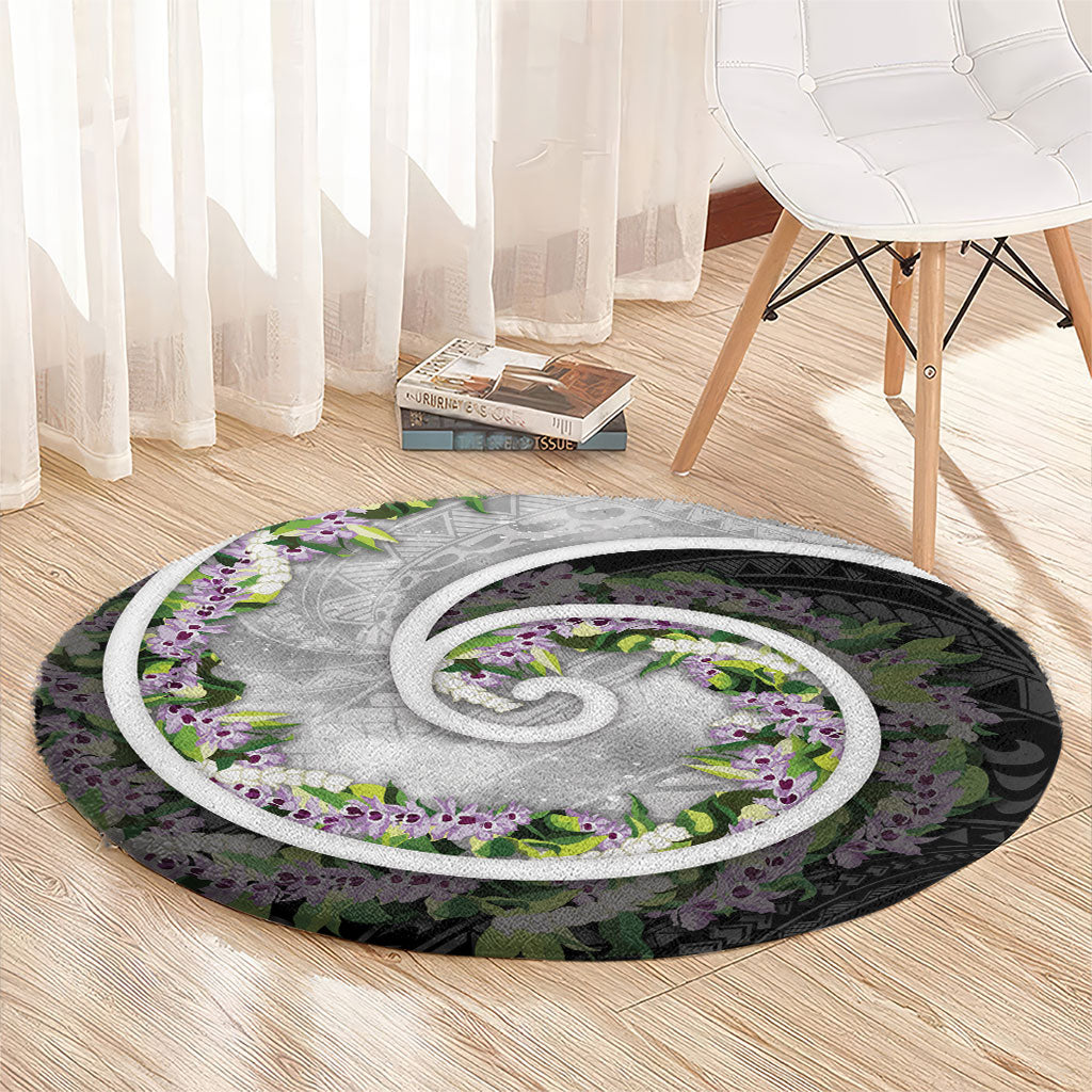 Piko Hawaii Round Carpet Polynesian Pattern With Maile Pikake Honohono Lei
