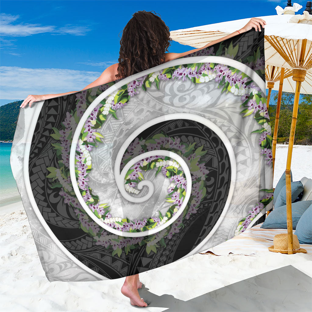Piko Hawaii Sarong Polynesian Pattern With Maile Pikake Honohono Lei LT05 One Size 44 x 66 inches Black - Polynesian Pride