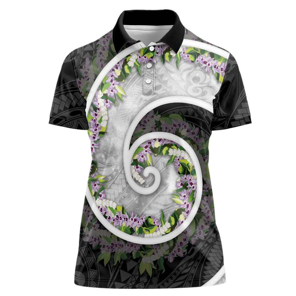 Piko Hawaii Women Polo Shirt Polynesian Pattern With Maile Pikake Honohono Lei