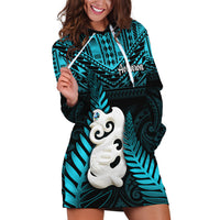 New Zealand Hoodie Dress Manaia Maori Pattern With Turquoise Fern LT05 Turquoise - Polynesian Pride