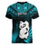 Personalized New Zealand Women V Neck T Shirt Manaia Maori Pattern With Turquoise Fern LT05 - Polynesian Pride