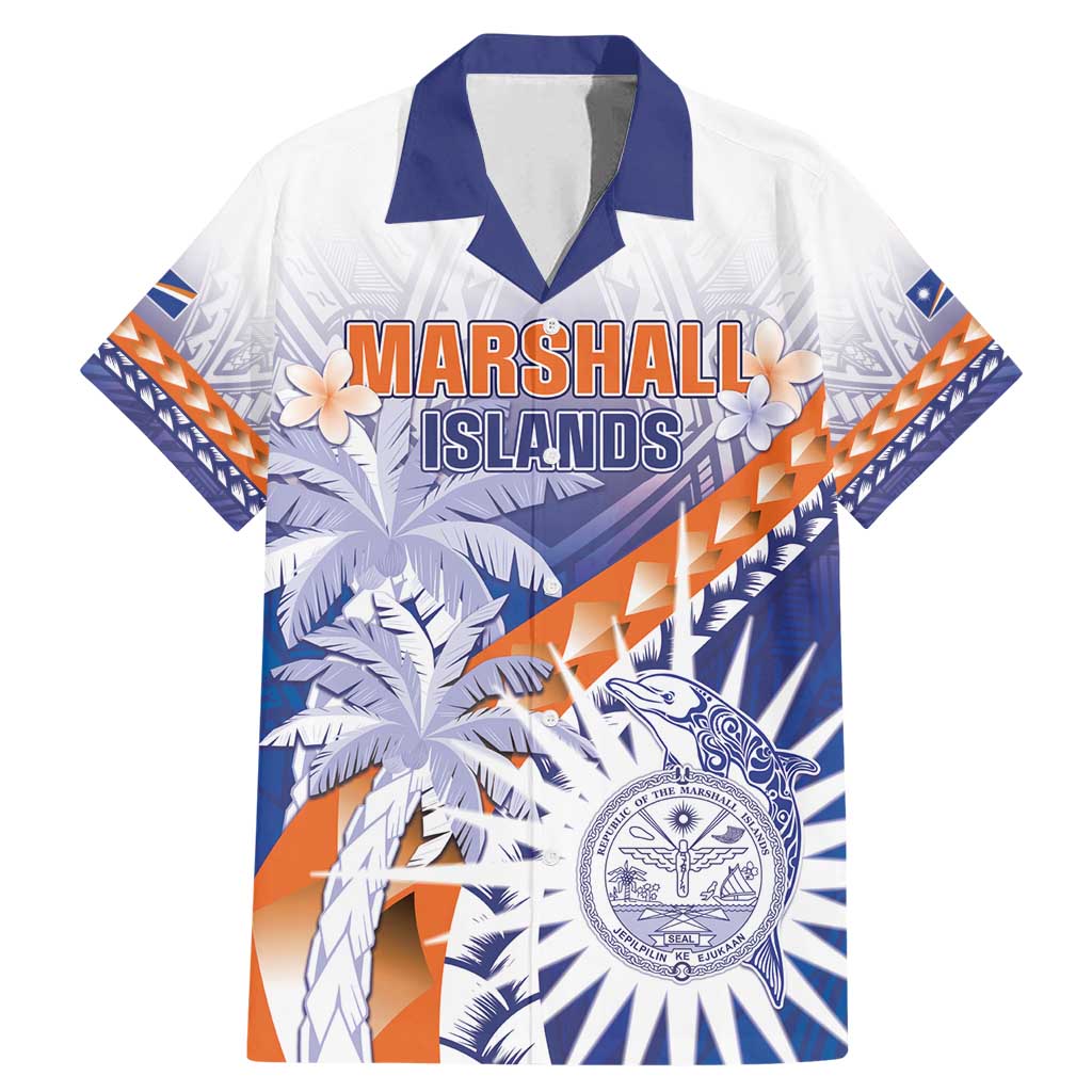 Personalised Marshall Islands Manit Day Family Matching Mermaid Dress and Hawaiian Shirt Polynesian Tribal Tattoo Tropical Style LT05 Dad's Shirt - Short Sleeve Blue - Polynesian Pride