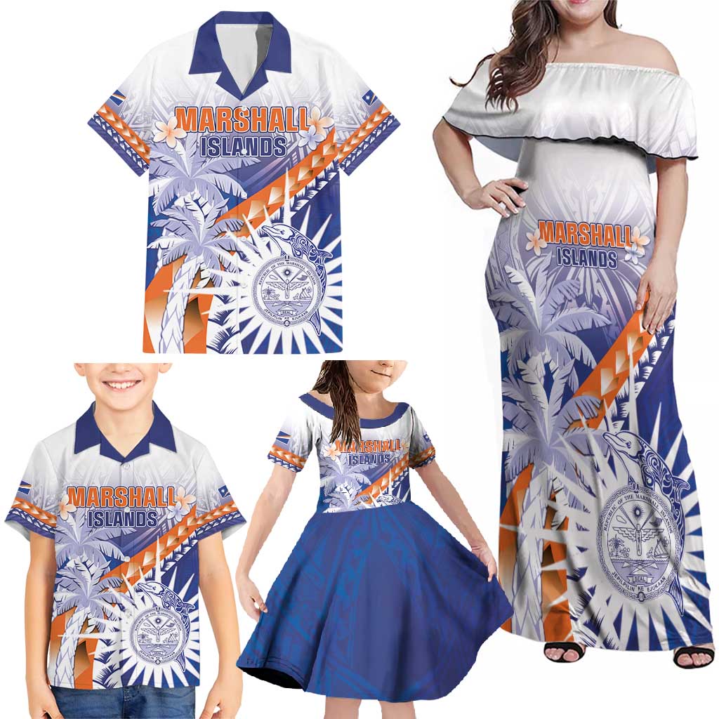 Personalised Marshall Islands Manit Day Family Matching Off Shoulder Maxi Dress and Hawaiian Shirt Polynesian Tribal Tattoo Tropical Style LT05 - Polynesian Pride