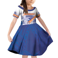 Personalised Marshall Islands Manit Day Family Matching Off Shoulder Short Dress and Hawaiian Shirt Polynesian Tribal Tattoo Tropical Style LT05 Daughter's Dress Blue - Polynesian Pride