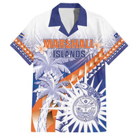 Personalised Marshall Islands Manit Day Family Matching Off Shoulder Short Dress and Hawaiian Shirt Polynesian Tribal Tattoo Tropical Style LT05 Dad's Shirt - Short Sleeve Blue - Polynesian Pride