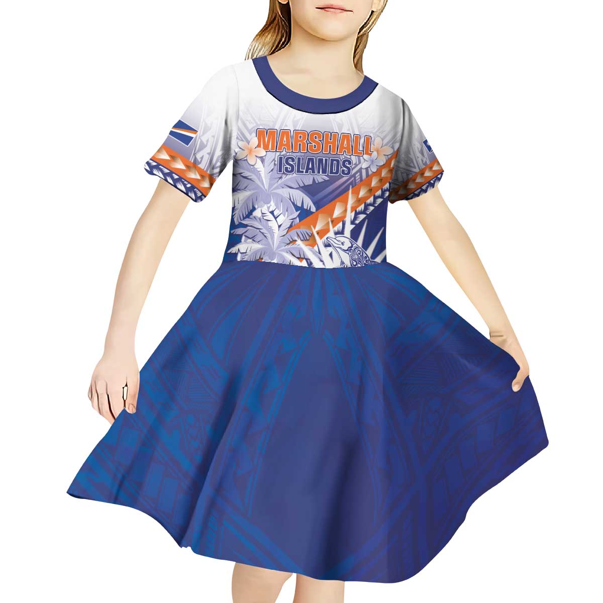 Personalised Marshall Islands Manit Day Kid Short Sleeve Dress Polynesian Tribal Tattoo Tropical Style