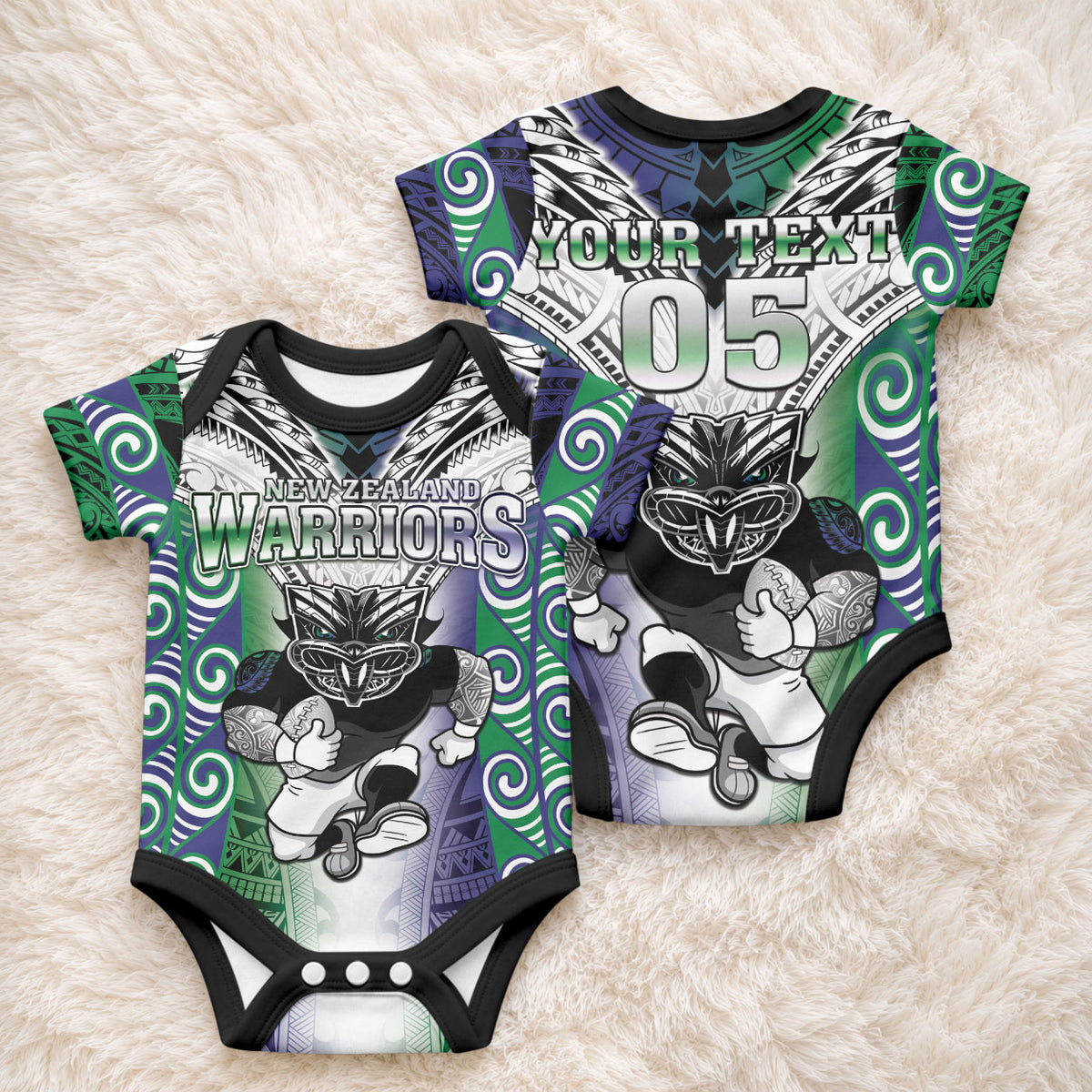 Custom New Zealand Warrior Baby Onesie Maori Tribal Pattern