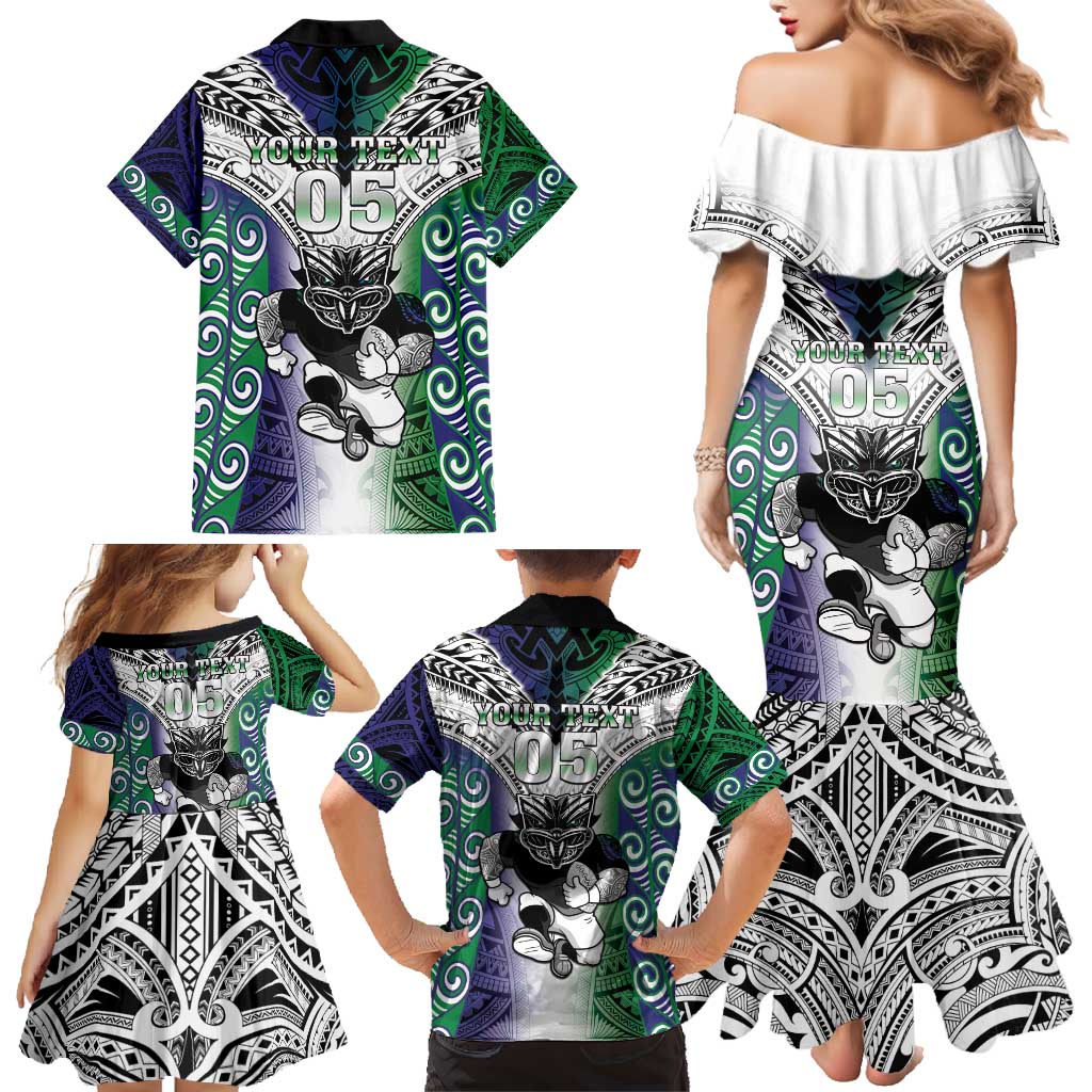 Custom New Zealand Warrior Family Matching Mermaid Dress and Hawaiian Shirt Maori Tribal Pattern LT05 - Polynesian Pride