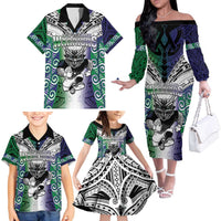 Custom New Zealand Warrior Family Matching Off The Shoulder Long Sleeve Dress and Hawaiian Shirt Maori Tribal Pattern LT05 - Polynesian Pride