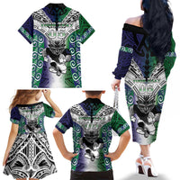 Custom New Zealand Warrior Family Matching Off The Shoulder Long Sleeve Dress and Hawaiian Shirt Maori Tribal Pattern LT05 - Polynesian Pride