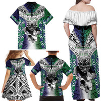 Custom New Zealand Warrior Family Matching Off Shoulder Maxi Dress and Hawaiian Shirt Maori Tribal Pattern LT05 - Polynesian Pride