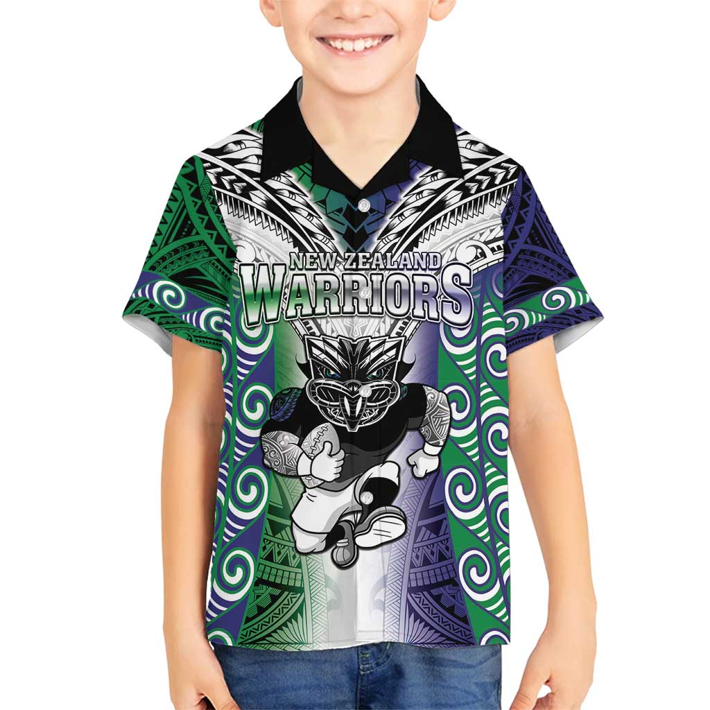 Custom New Zealand Warrior Family Matching Off Shoulder Maxi Dress and Hawaiian Shirt Maori Tribal Pattern LT05 Son's Shirt Green - Polynesian Pride
