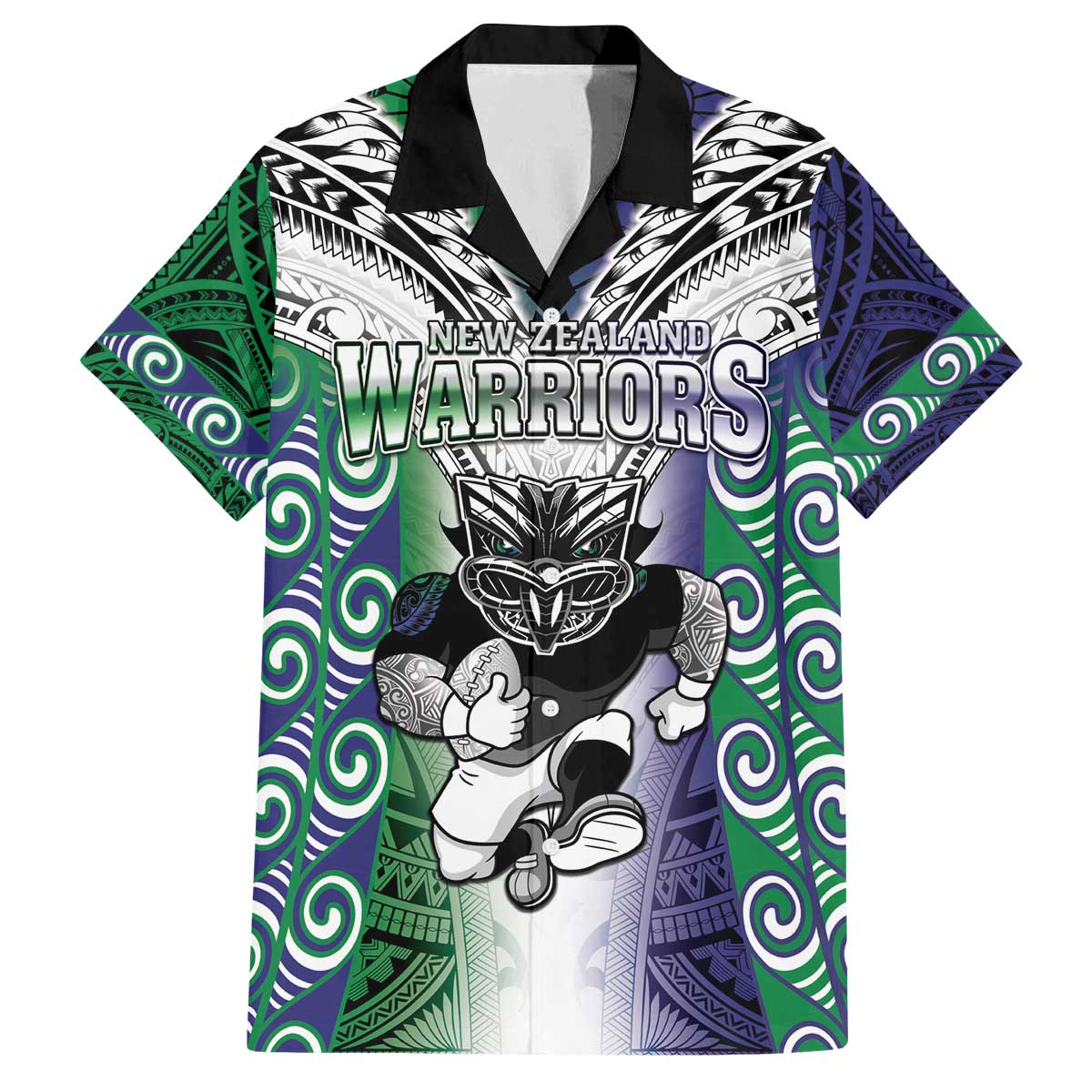 Custom New Zealand Warrior Family Matching Off Shoulder Short Dress and Hawaiian Shirt Maori Tribal Pattern LT05 Dad's Shirt - Short Sleeve Green - Polynesian Pride