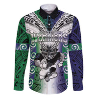 Custom New Zealand Warrior Family Matching Off Shoulder Short Dress and Hawaiian Shirt Maori Tribal Pattern LT05 Dad's Shirt - Long Sleeve Green - Polynesian Pride