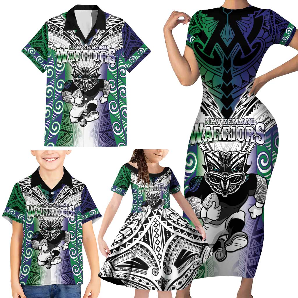 Custom New Zealand Warrior Family Matching Short Sleeve Bodycon Dress and Hawaiian Shirt Maori Tribal Pattern LT05 - Polynesian Pride